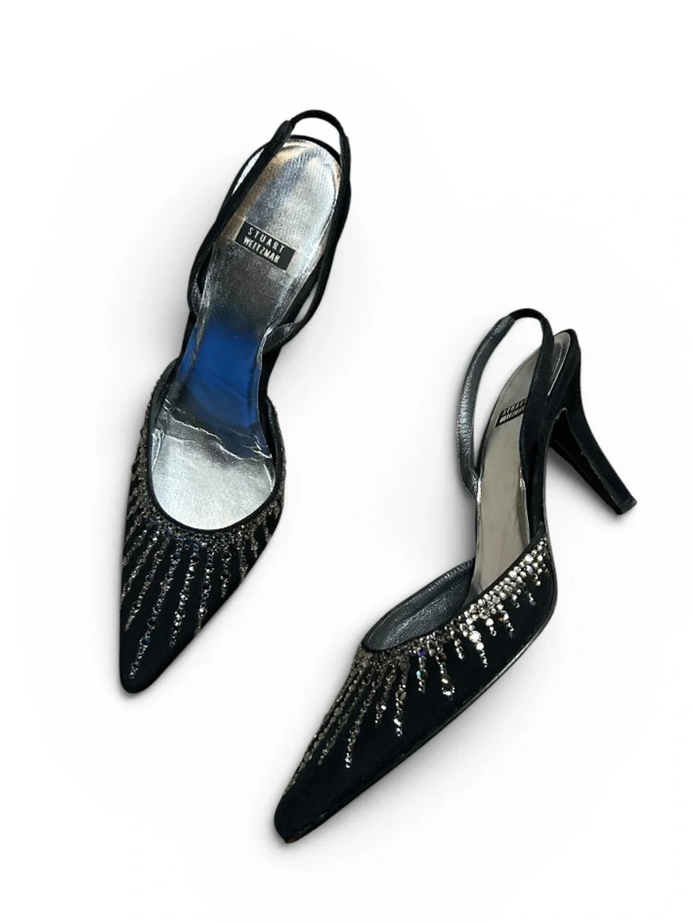 Stuart Whitman Pointed Toe Rhinestone Slingback Pumps Black Size 8B